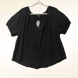 torrid Black Short Sleeve Peasant Blouse with Eyelet Trim